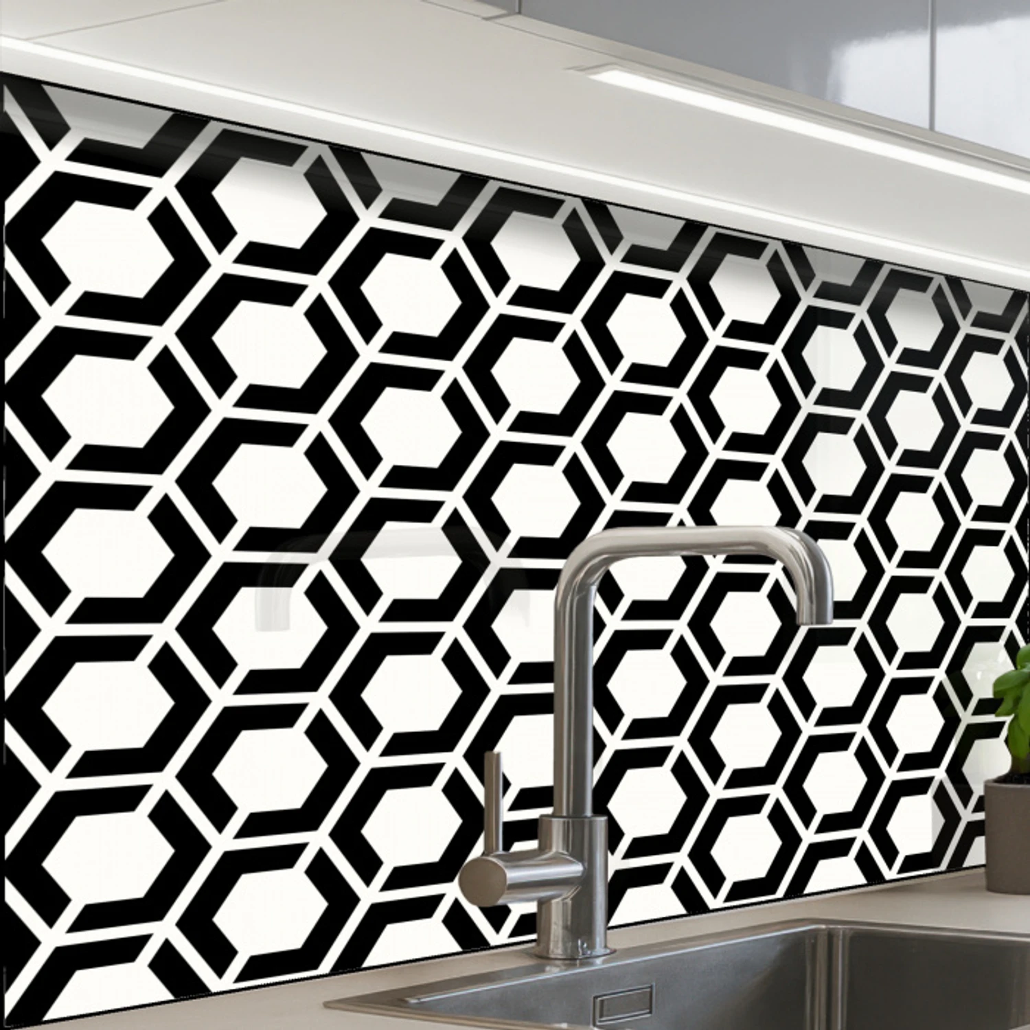 Zwart - Wit - Geometrisch - Patroon keuken achterwand 2 middel 865 -zzzz3d_schuin