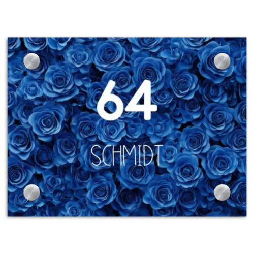 Blauwe rozen - Modern Naambord Rechthoek middel -3d