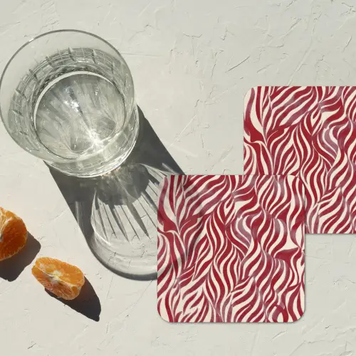 Golvende vormen - Abstract - Rood onderzetter kurk middel -sfeer4