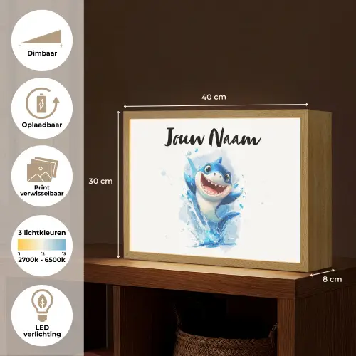 Haai - Water - Blauw Light Box met batterij (Wandlamp kind) middel -USP_websiteoverzichtNL