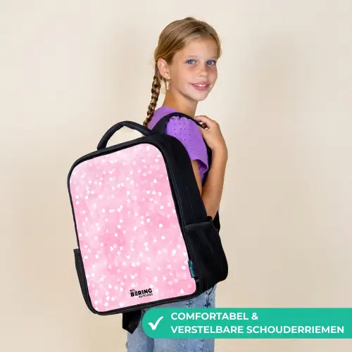 Roze glitter hartjes Rugzak - Zwart middel -sfeer6_NL