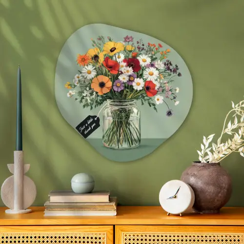 Bloemen - Vaas - Kaartje Wandcirkel Organisch Plexiglas middel -sfeer2