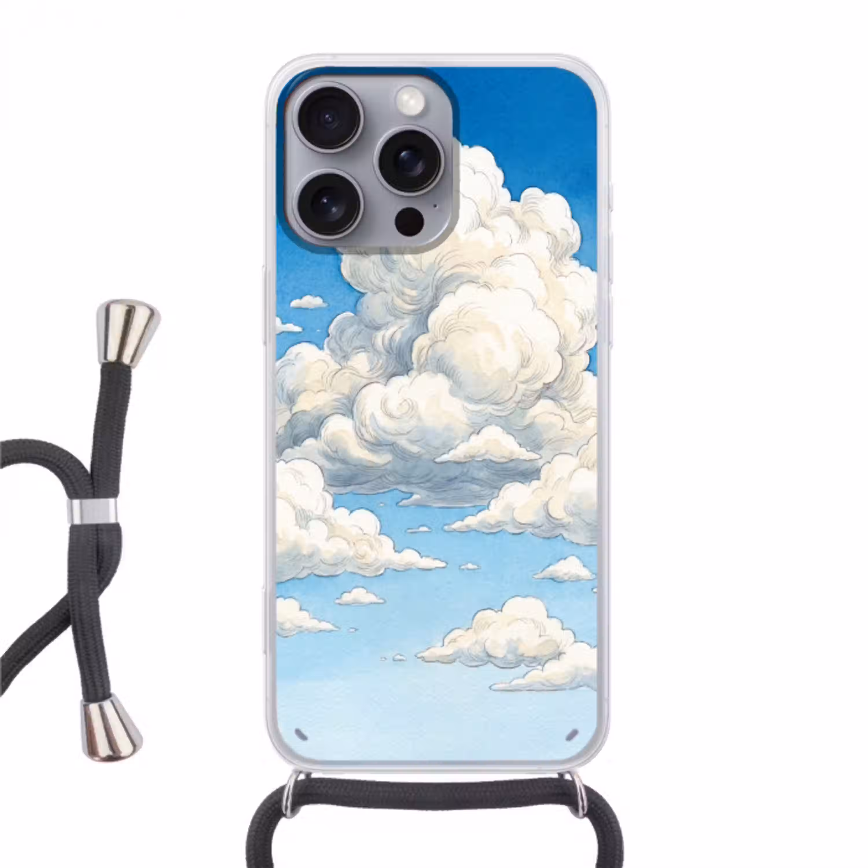 Wolken - Blauwe lucht - Natuur - Modern - Wit Hoesje iPhone 16 Pro Max met koord klein -3d
