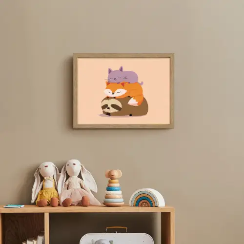 Luiaard - Vos - Kat - Slaperig Light Box met batterij (Wandlamp kind) middel -sfeer2_kind