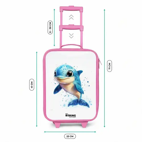 Blije dolfijn met waterdruppels op wit Kinderkoffer - Roze klein -productfoto_formaten