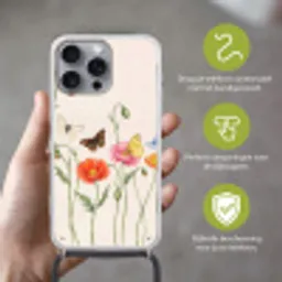 Vlinders - Klaprozen - Illustratie - Kleurrijk Hoesje iPhone 16 Pro Max met koord klein -sfeer2_NL