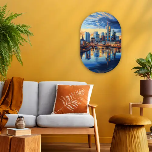 Zonsondergang Frankfurt - Stad - Skyline - Water Wandcirkel Ovaal Forex klein -sfeer4