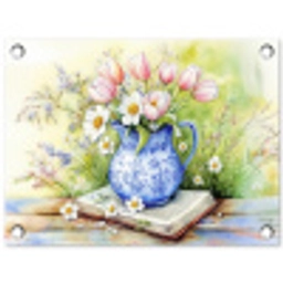 Vaas - Delftsblauw - Madeliefjes tuinposter los doek klein -3d