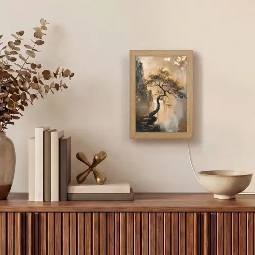 Boom - Goud - Landschap - Verf Light Box met kabel (Tafellamp) klein -sfeer2