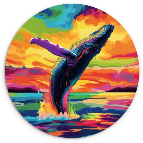 Zonsondergang - Walvis - Geschilderd - Kleurrijk Wandcirkel plexiglas klein -3d