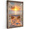 Doorkijk - Strand - Duinen - Zonsondergang Tuinposter op houten frame 2 cm dik klein -3d