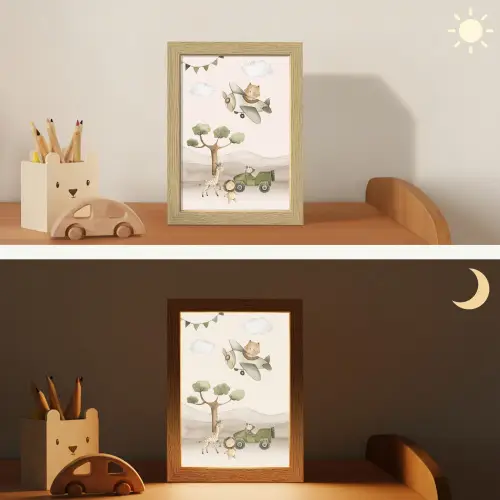 Wilde dieren - Safari - Pastel kleuren - Watercolor - Vliegtuig Light Box met kabel klein -sfeer3_kind