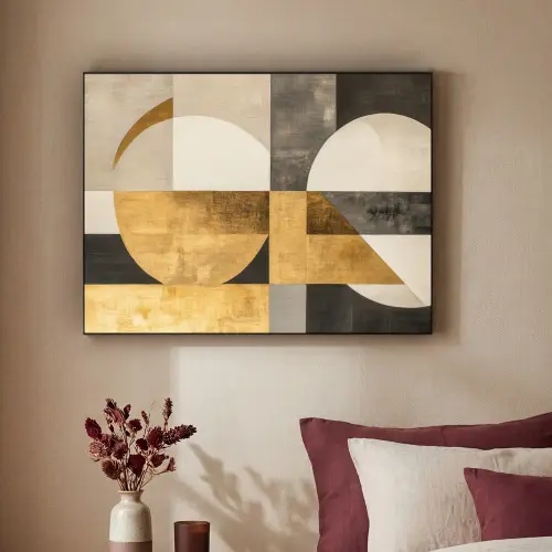 Abstract - Goud - Grijs - Vormen - Geometrisch Textielframe zwart klein -sfeer1