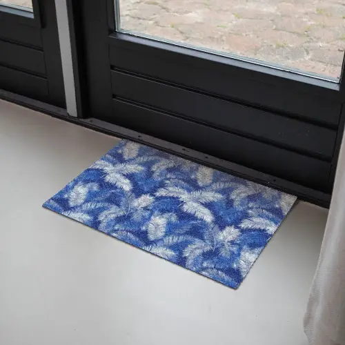 Palmblad - Patroon - Blauw Deurmat klein 898 -sfeer2