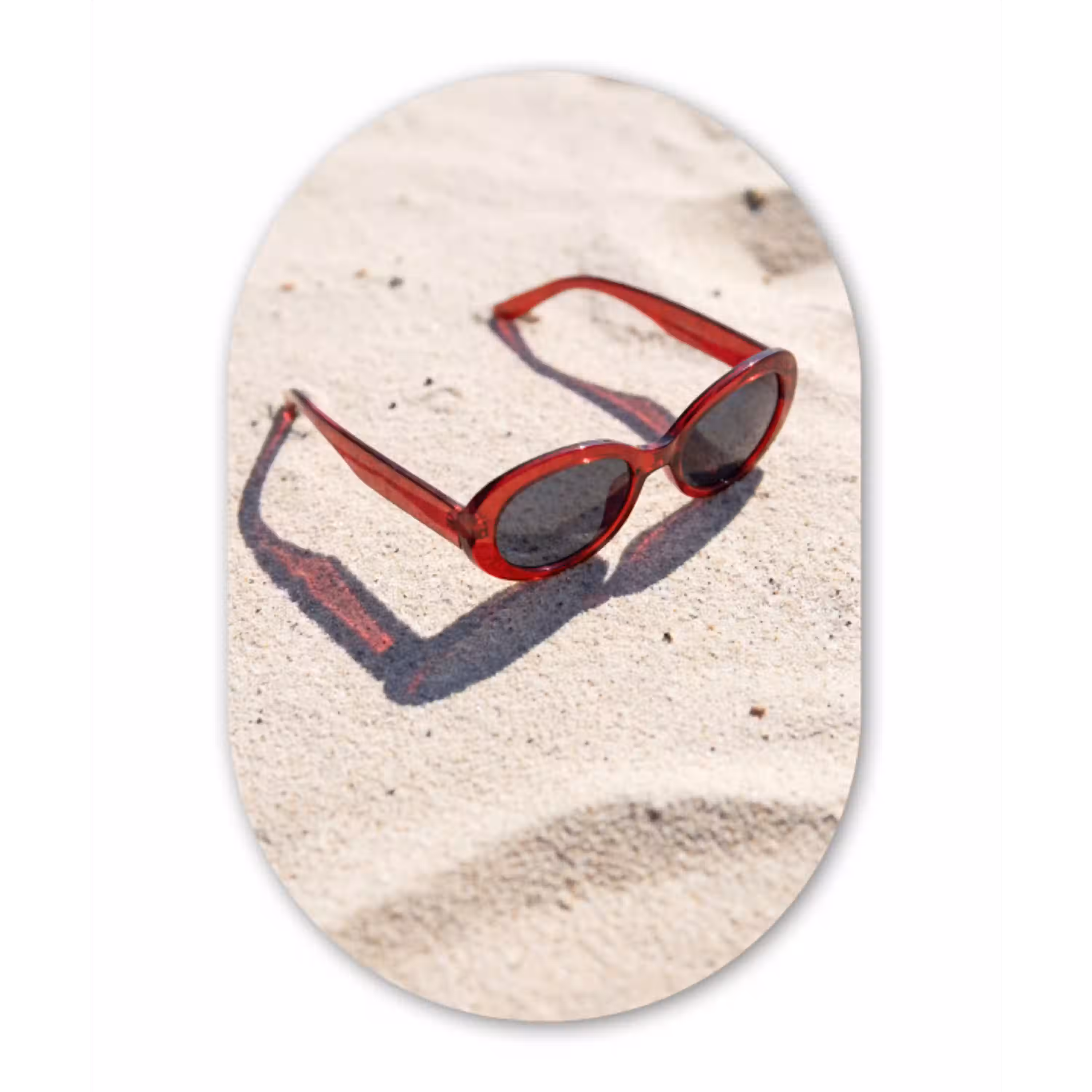 Zonnebril - Strand - Vakantie - Rood Wandcirkel Ovaal Aluminium middel -3d