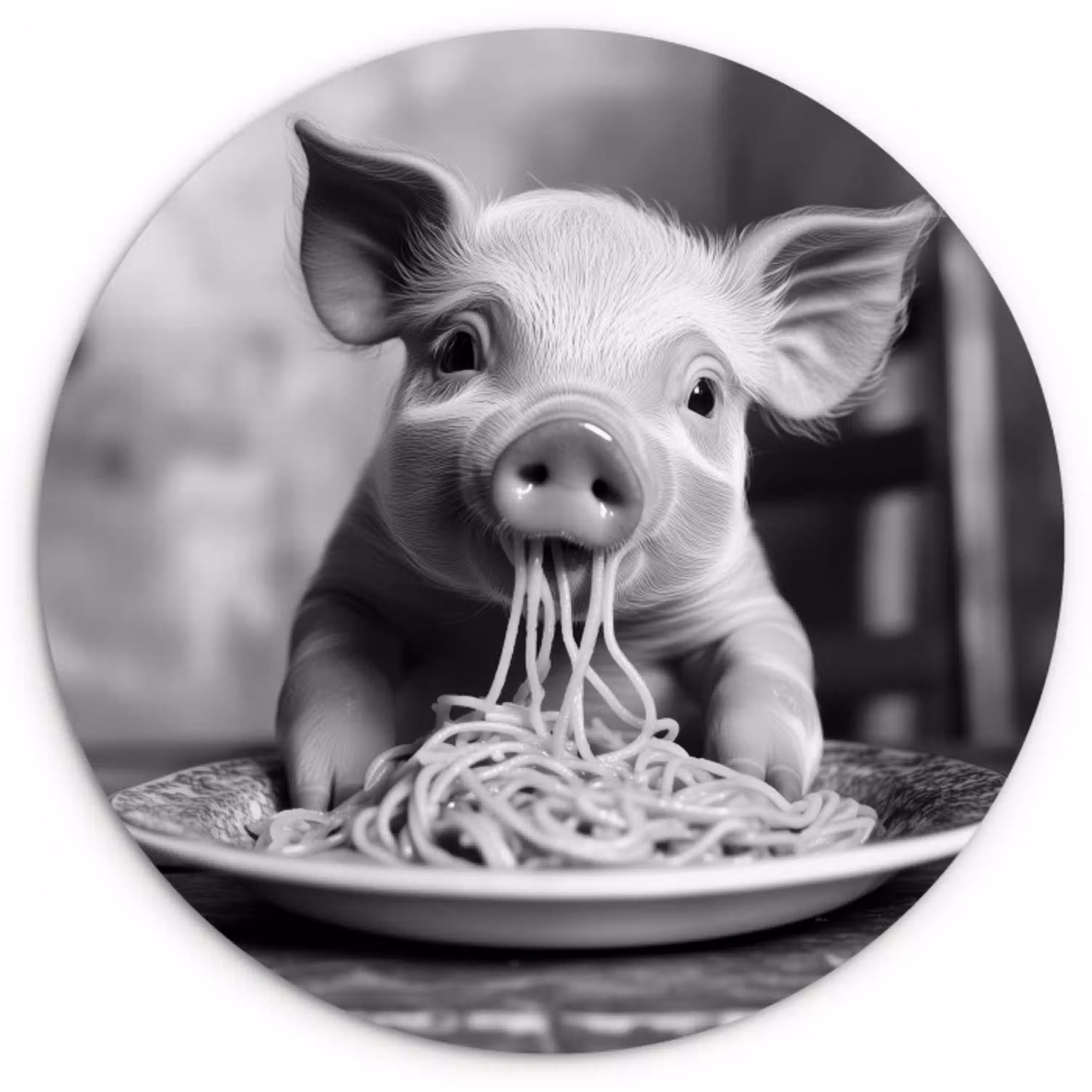 Varken - Schattig - Spaghetti - Zwart wit - Dier Wandcirkel plexiglas klein -3d