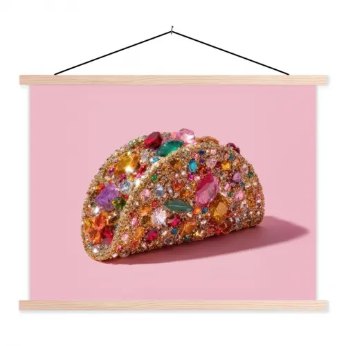 Taco - Kleurrijk - Edelstenen - Goud textielposter latten blank klein -3d