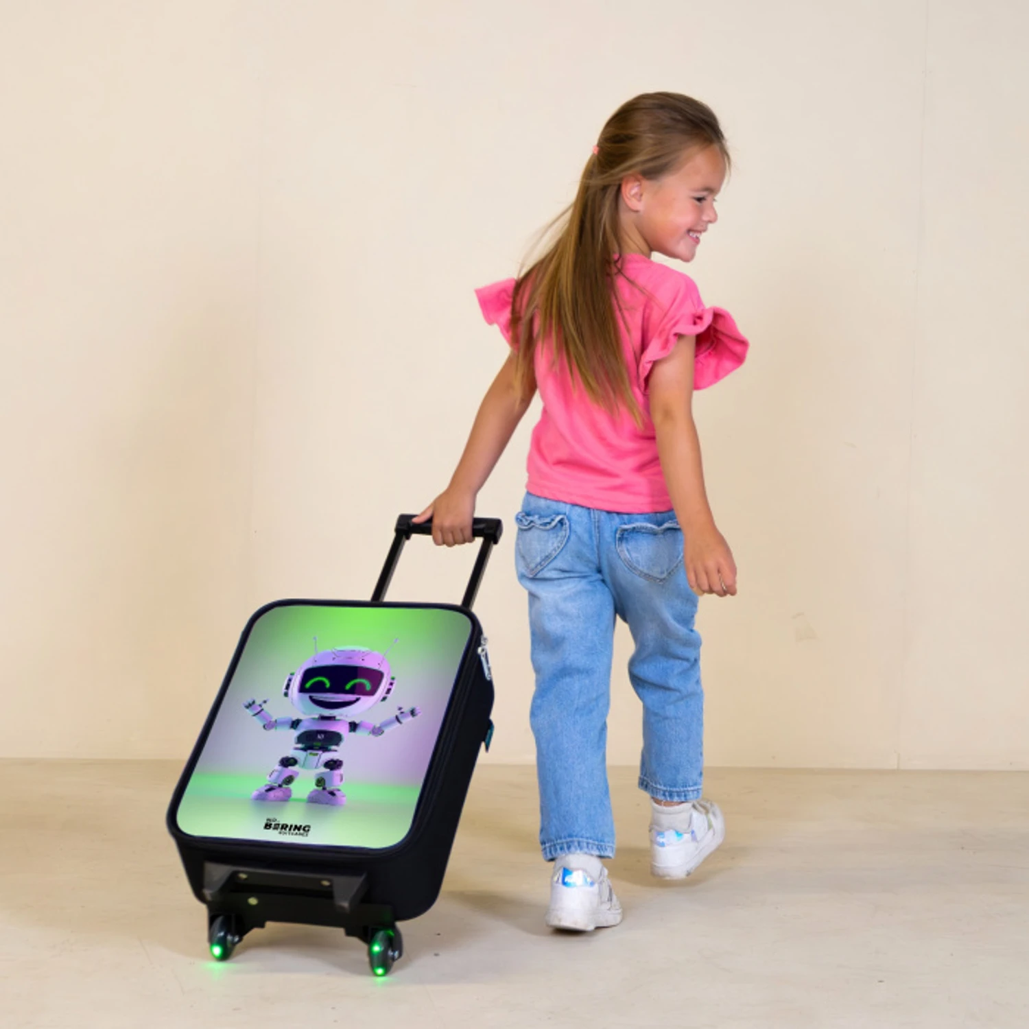 Robot met paars en groen licht Kinderkoffer - Zwart klein -sfeer1
