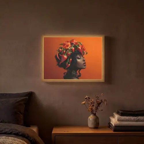 Vrouw - Chilipepers - Pepers - Bloemen Light Box met batterij (Wandlamp) middel -sfeer4