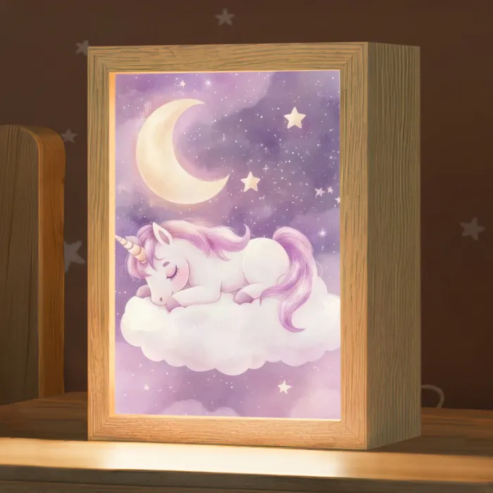 Eenhoorn - Paars - Sterrenhemel - Maan Light Box met kabel klein -zzz_3d_website