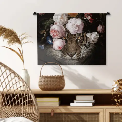 Bloemen - Jan Davidsz de Heem - Tijger - Schilderij - Stilleven - Oude meesters Wandkleed katoen klein -sfeer5