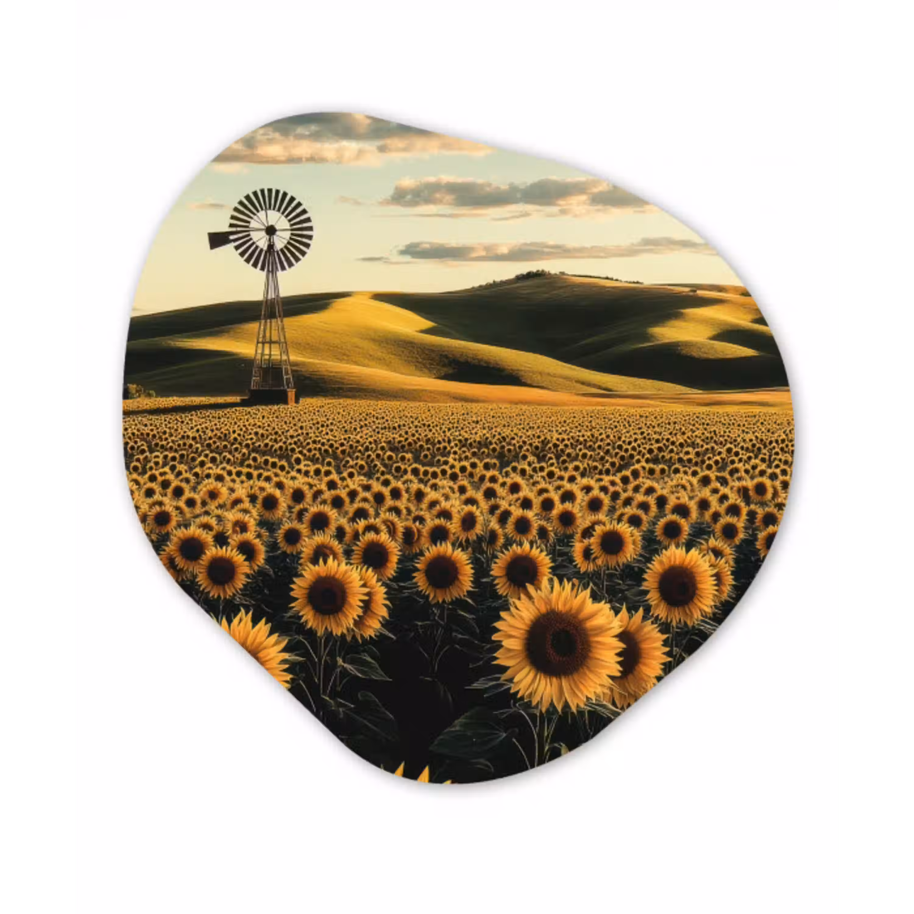 Zonnebloem - Veld - Windmolen Wandcirkel Organisch Aluminium middel -3d