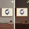 Walvissen - Spetters - Cirkel - Donkerblauw Light Box met batterij (Wandlamp) middel -sfeer3