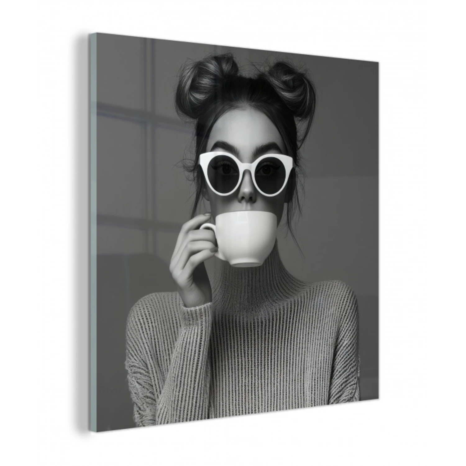 Vrouw - Koffie - Zwart - Wit plexiglas 5mm klein -z3d