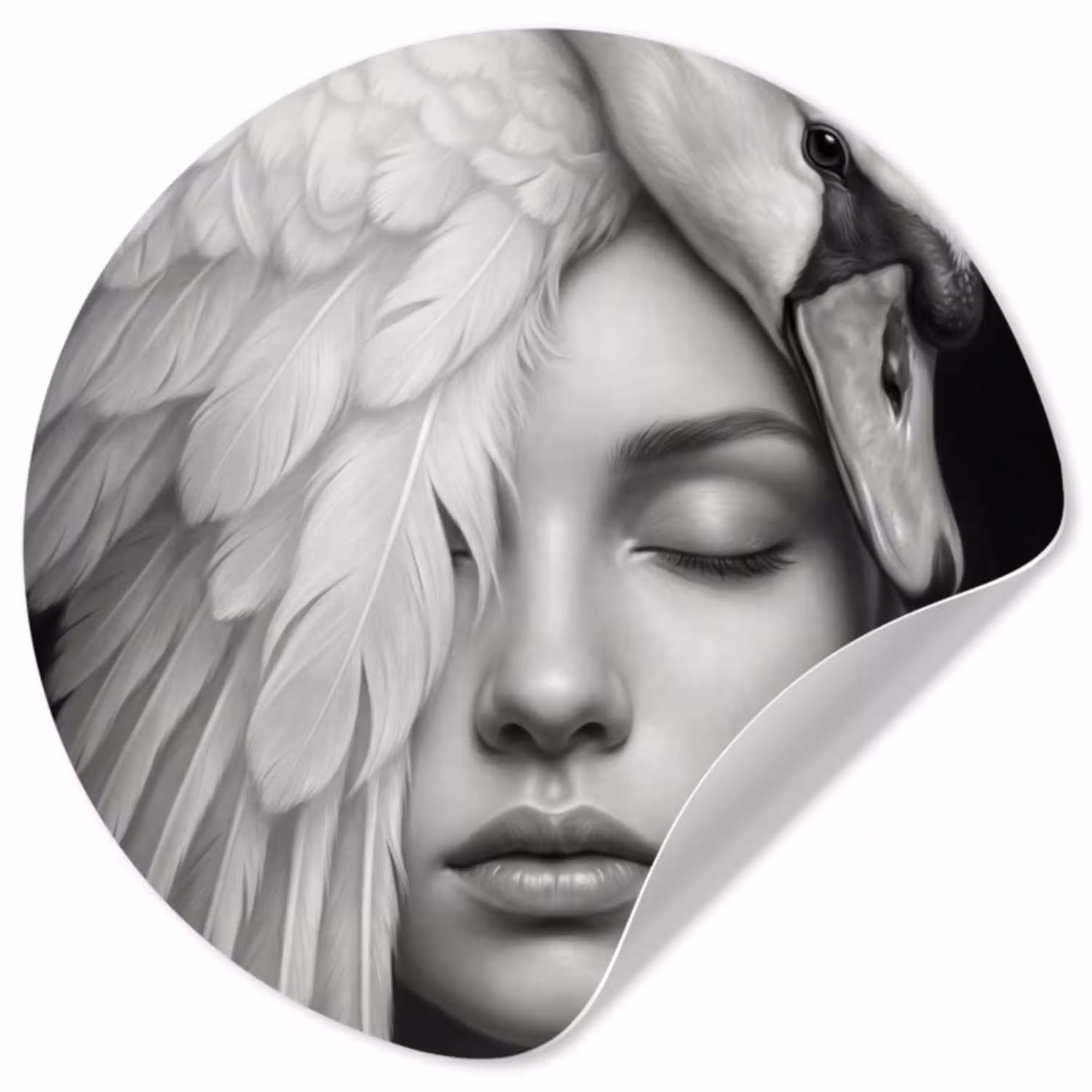Portret - Zwaan - Zwart - Wit Wandcirkel behangsticker klein -3d