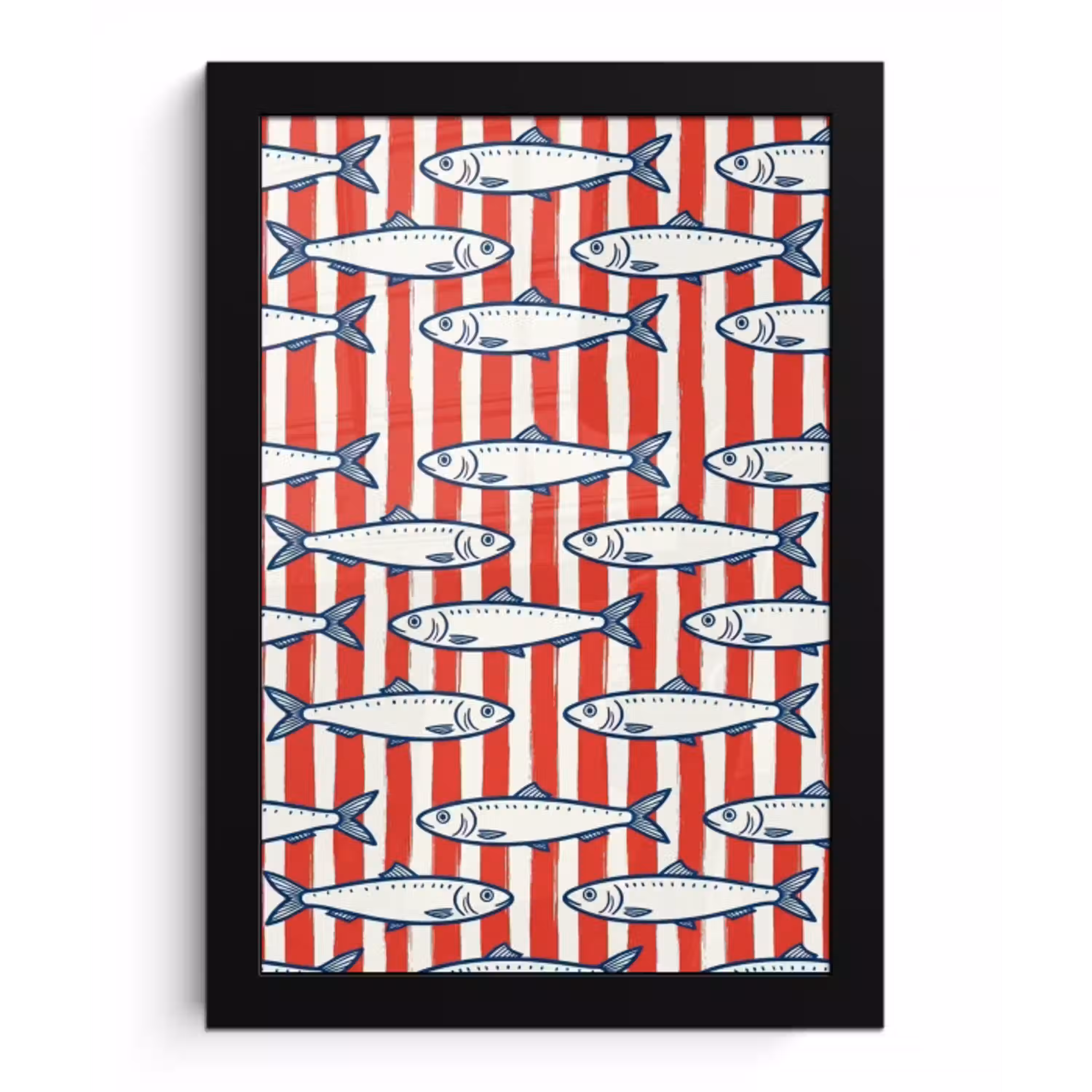 Vis - Patroon - Strepen - Illustratie - Rood fotolijst zwart zonder passe partout klein -3d