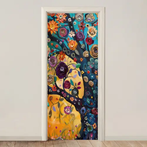 Boom - Levensboom - Kleurrijk - Bloemen - Modern deurposter klein -3d_beige