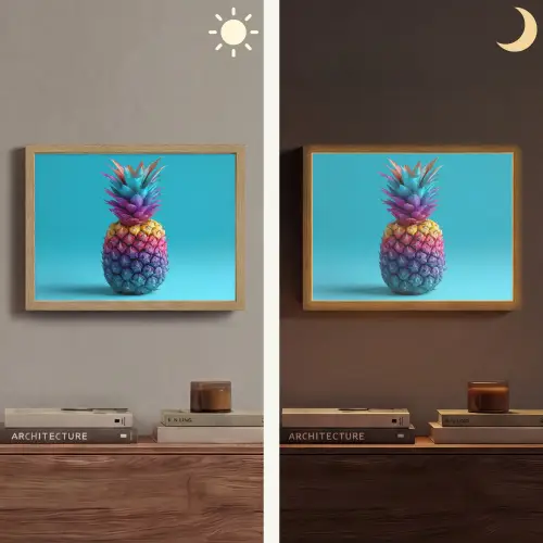 Ananas - Regenboog - Blauw - Popart Light Box met batterij (Wandlamp) middel -sfeer3