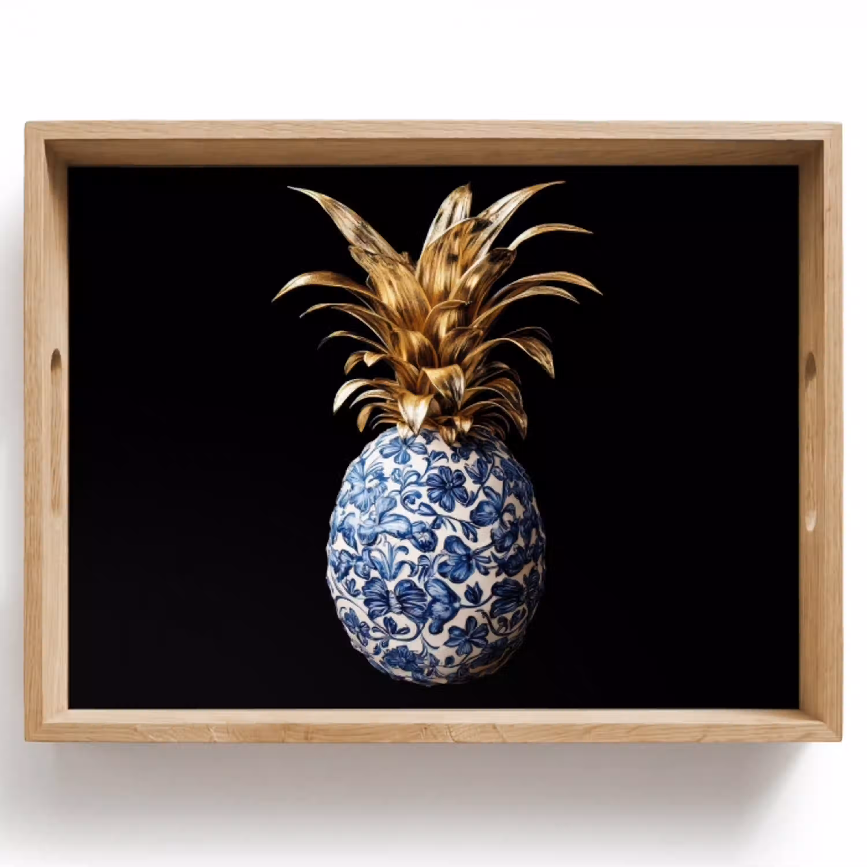 Ananas - Bloemen patroon - Goud - Delftsblauw Dienblad Rechthoek middel -z3d_shopping