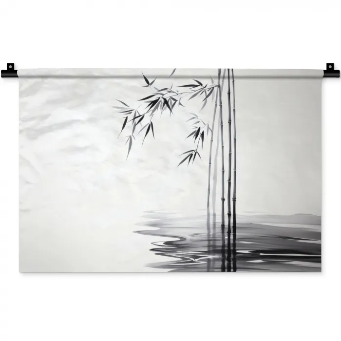 Bamboestammen - Water - Minimalistisch - Wit Wandkleed katoen klein -zz3d