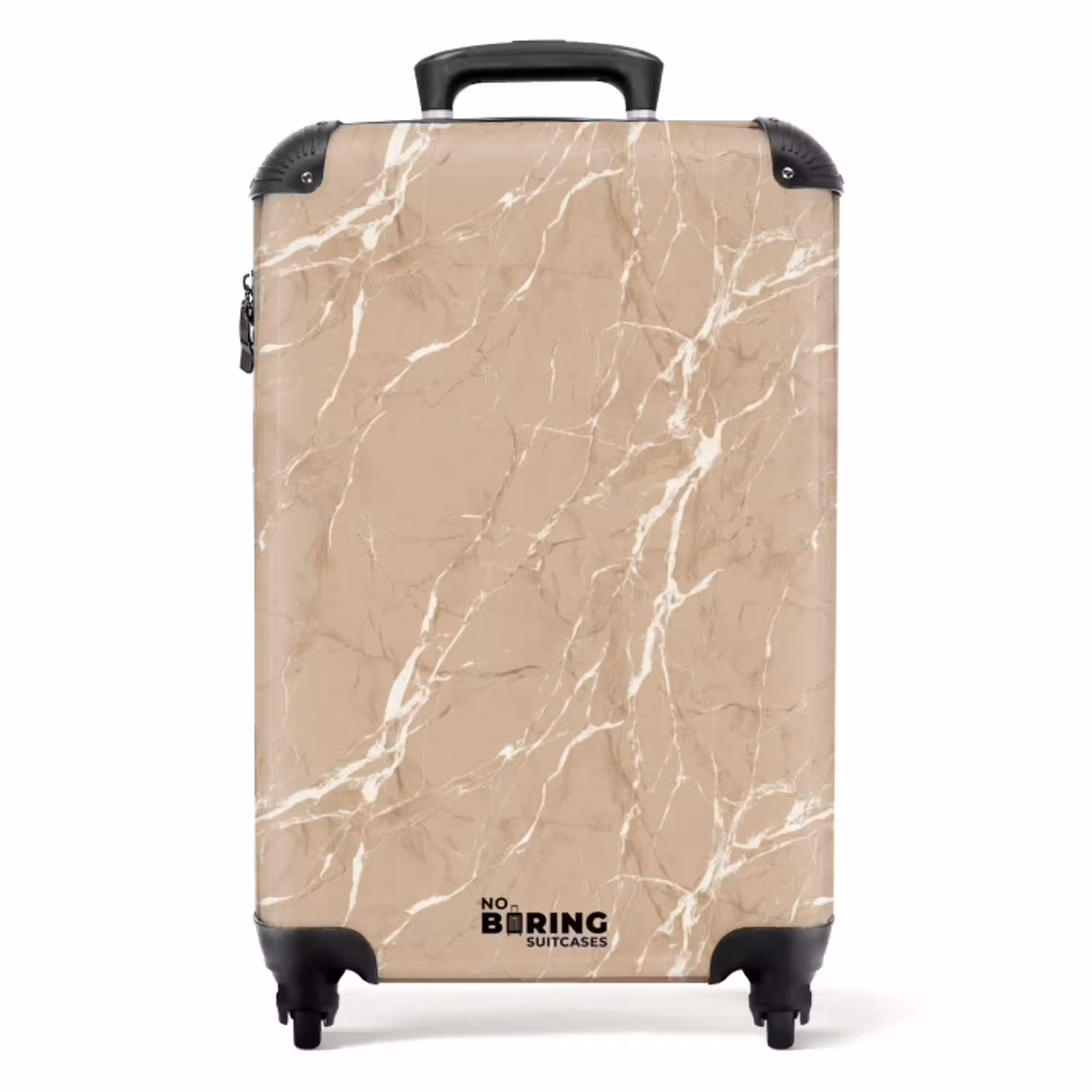 Beige - Marmer - Organisch - Wit NBS - Handbagage koffer - Volwassenen Unisex middel -productfoto_recht