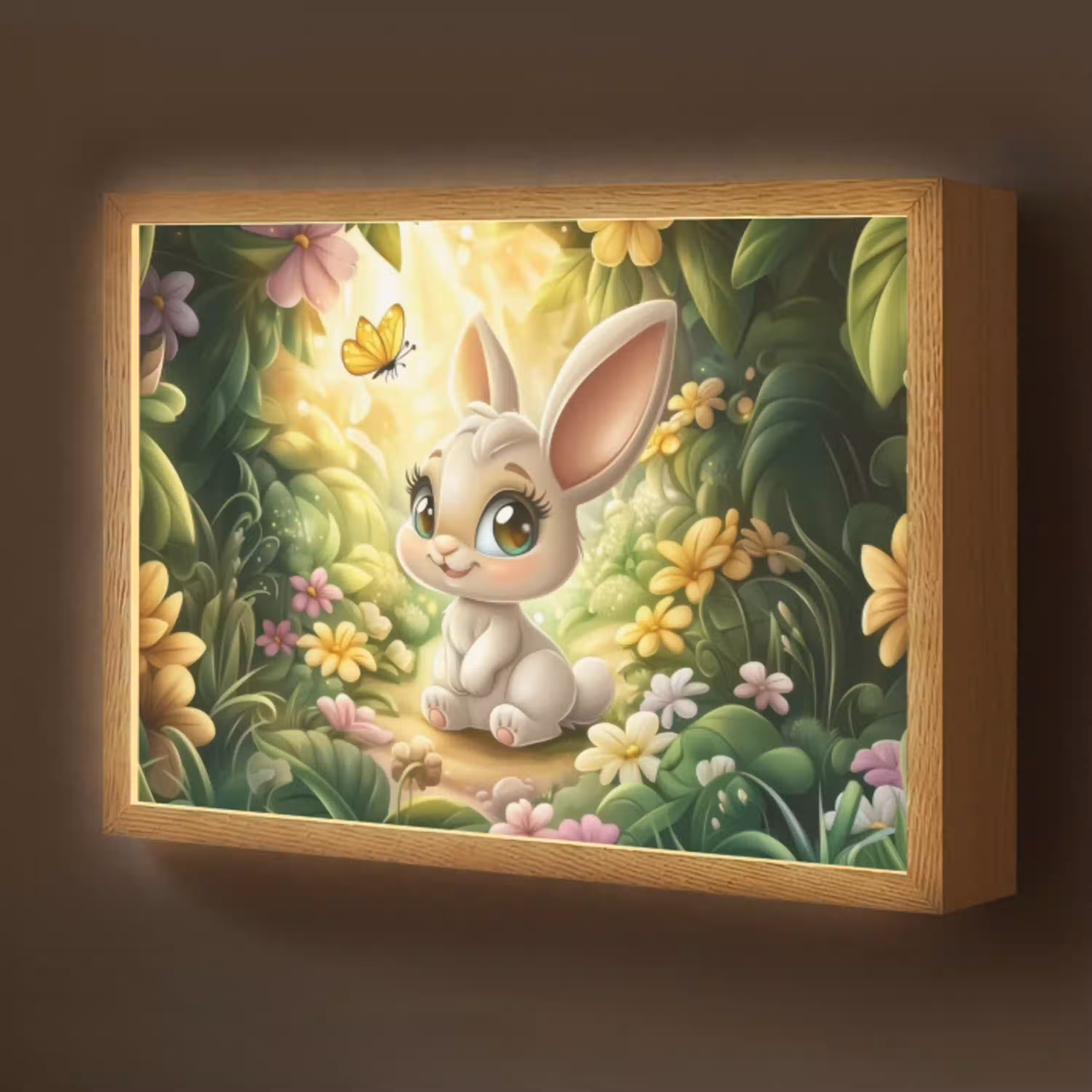 Konijn - Bos - Vlinders - Cartoon Light Box met batterij (Wandlamp kind) middel -z3d_website