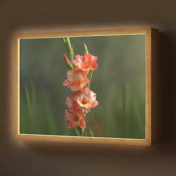 Bloem - Gladiolen - Zalmroze Light Box met batterij (Wandlamp) middel -z3d_website