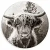 Schotse hooglander - Koe - Dieren - Zwart - Wit Wandcirkel kunststof plaat 5mm dik klein -3d