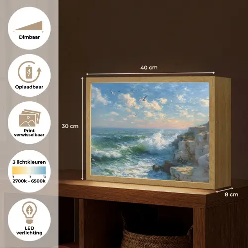 Zee - Golven - Rotsen - Meeuwen Light Box met batterij (Wandlamp) middel -USP_websiteoverzichtNL