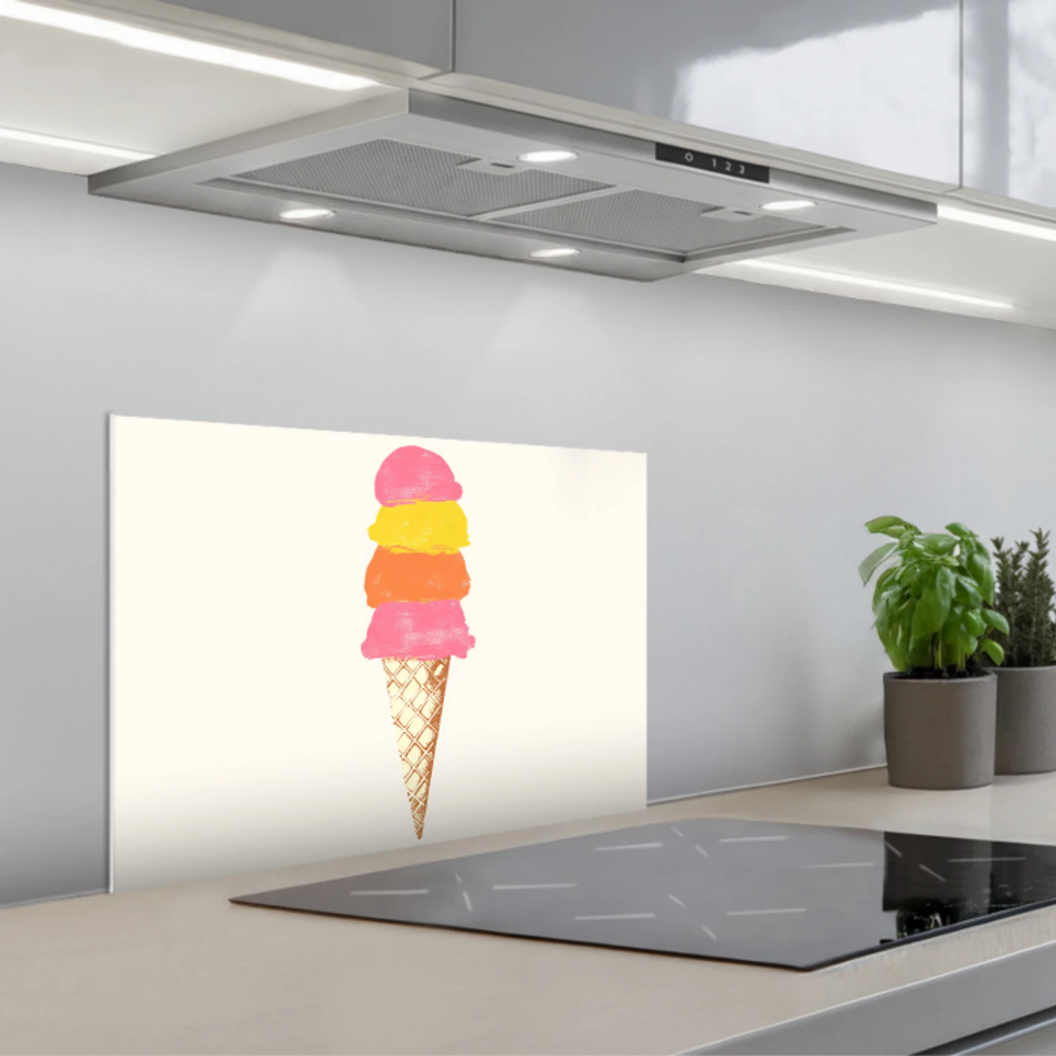 Schepijs - Hoorntje - Illustratie - Minimalistisch keuken achterwand spatscherm klein -3d_schuin