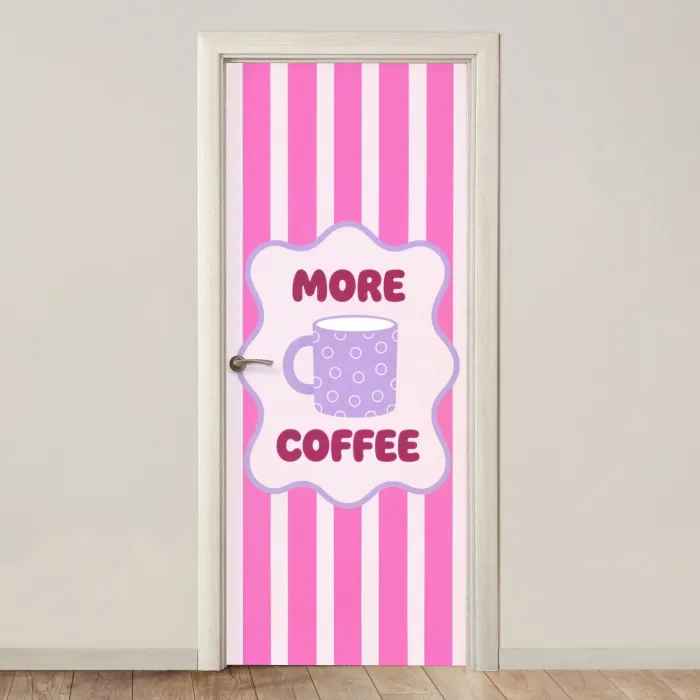 More coffee - Roze - Paars - Strepen - Mok deurposter klein -3d_beige