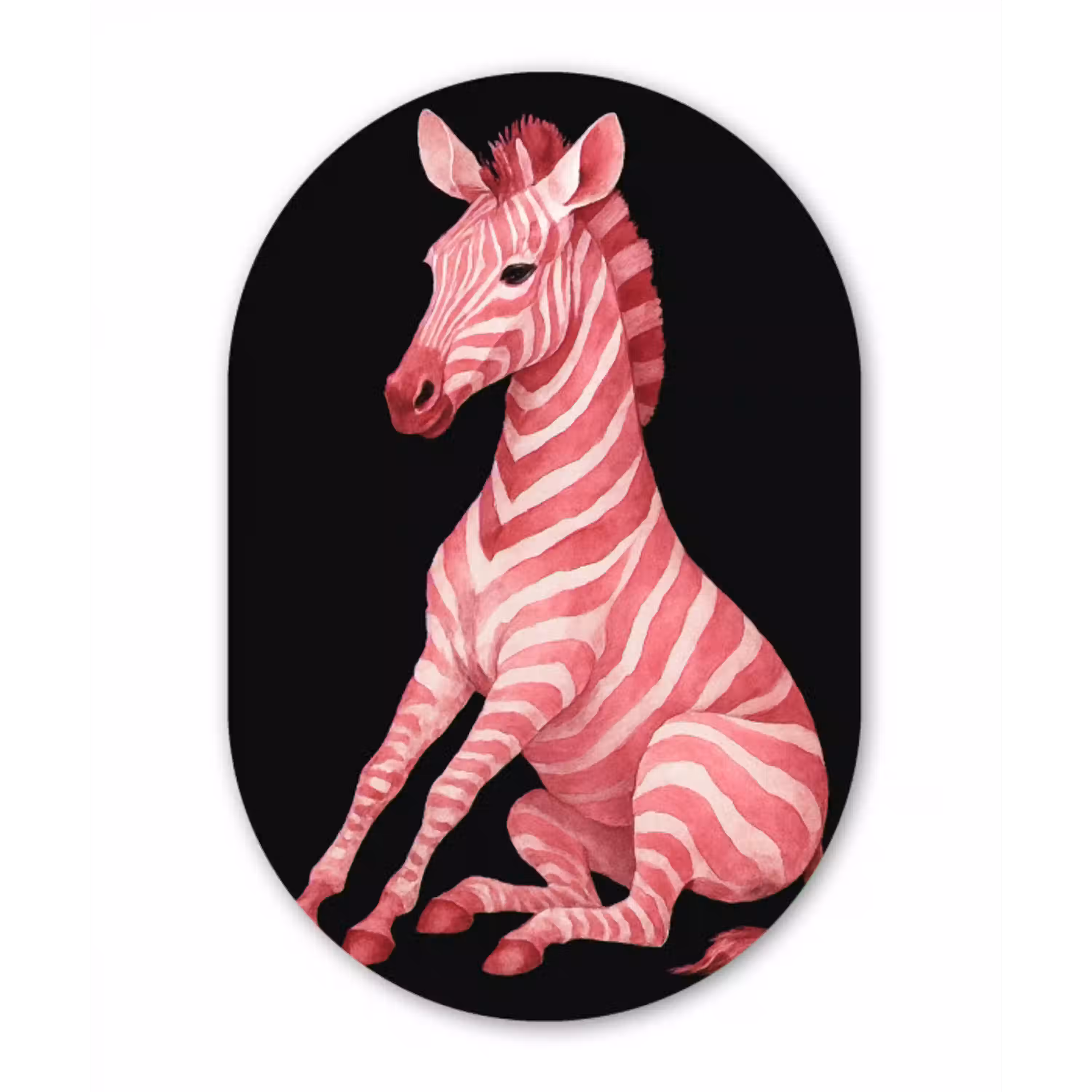 Zebra - Roze - Gestreept Wandcirkel Ovaal Aluminium middel -3d