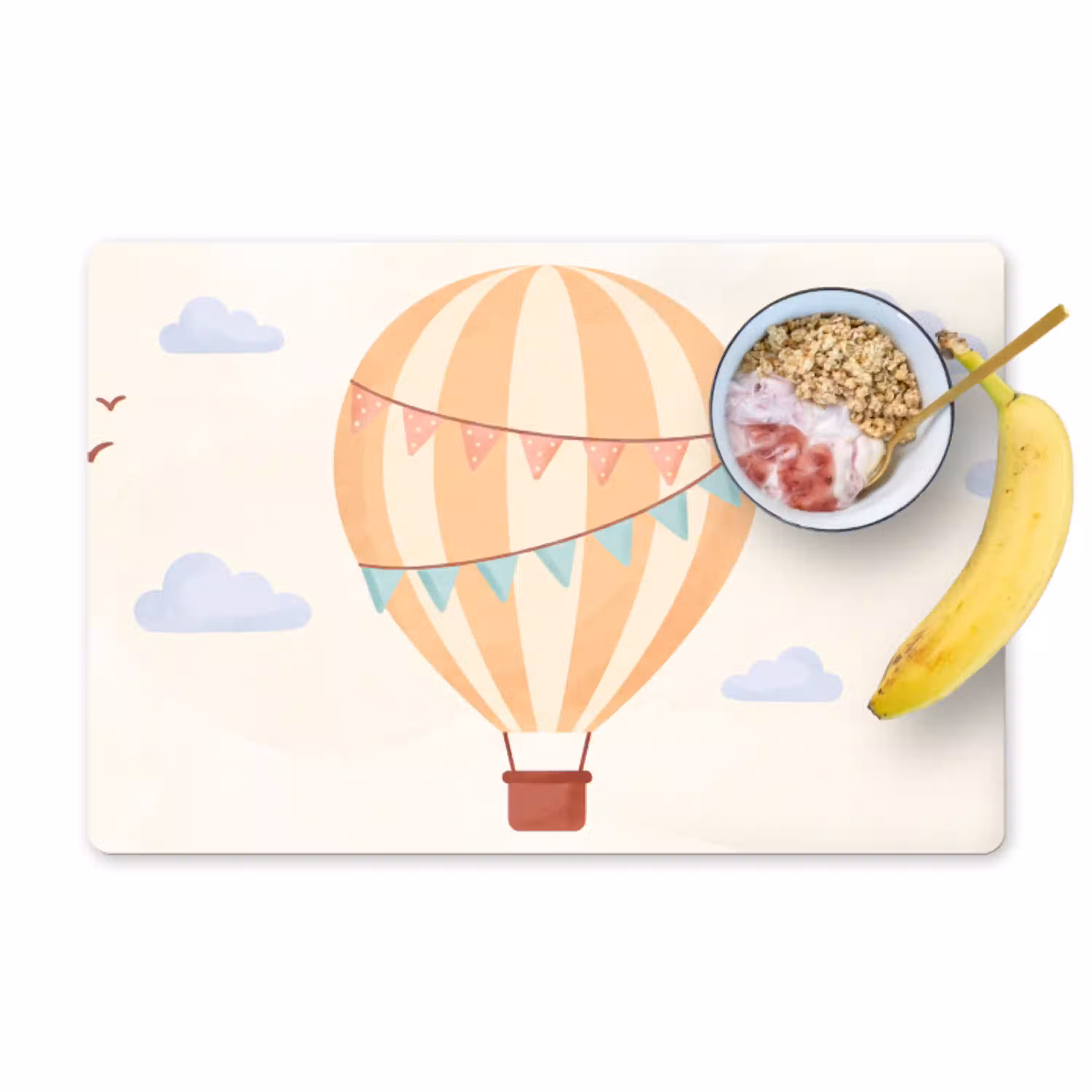 Luchtballon - Wolken - Illustratie - Zacht - Kinderkamer Placemat vinyl groot -zzzproduct_Kitchenyeah-website