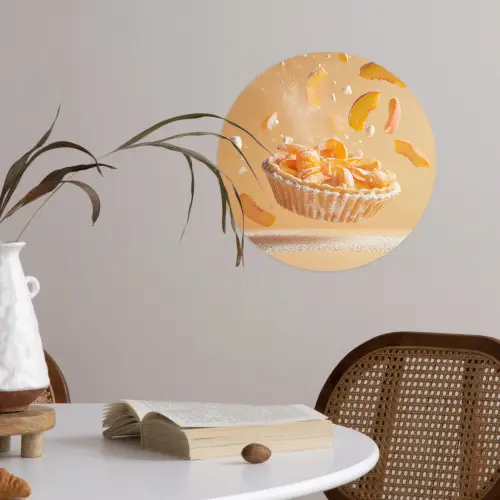 Peach - Eten - Taart - Oranje Wandcirkel behangsticker klein -sfeer3
