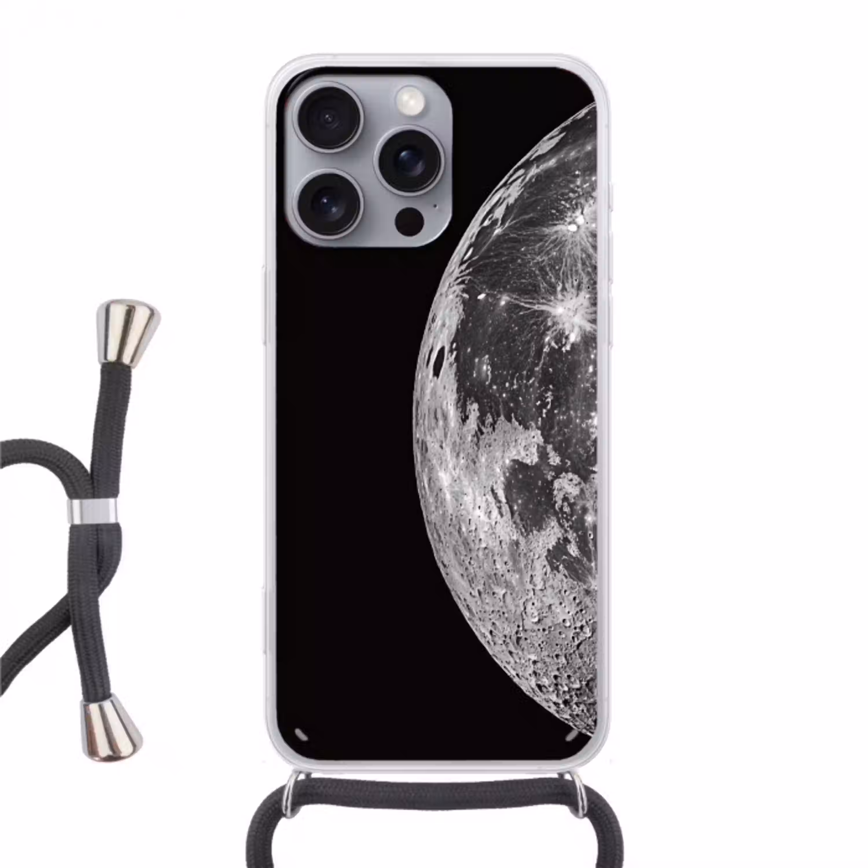 Close-up - Maan - Wit - Textuur Hoesje iPhone 16 Pro Max met koord klein -3d