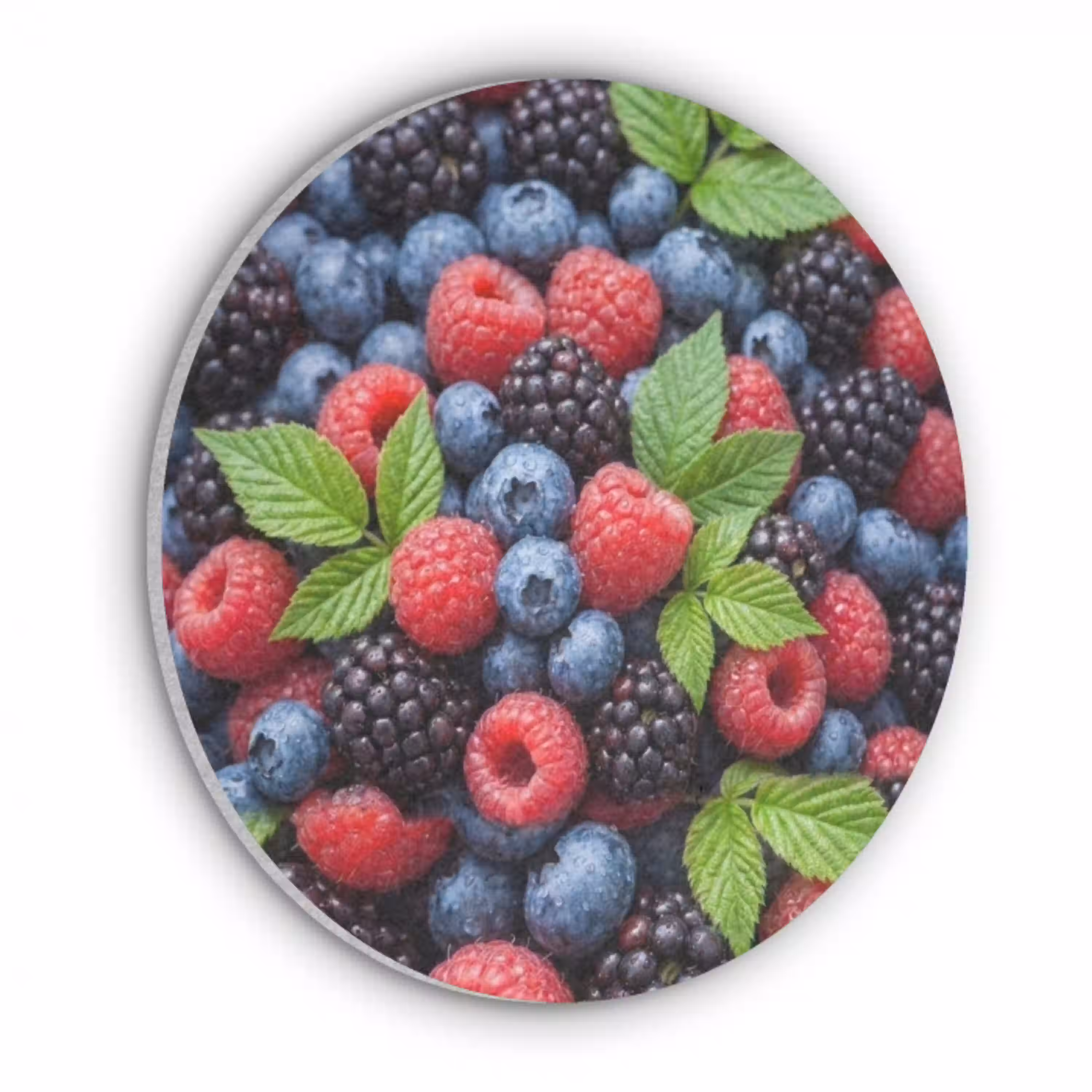 Bessen - Vers - Waterdruppels - Kleurrijk - Eten Akoestische PET Vilt - Rond klein -3d