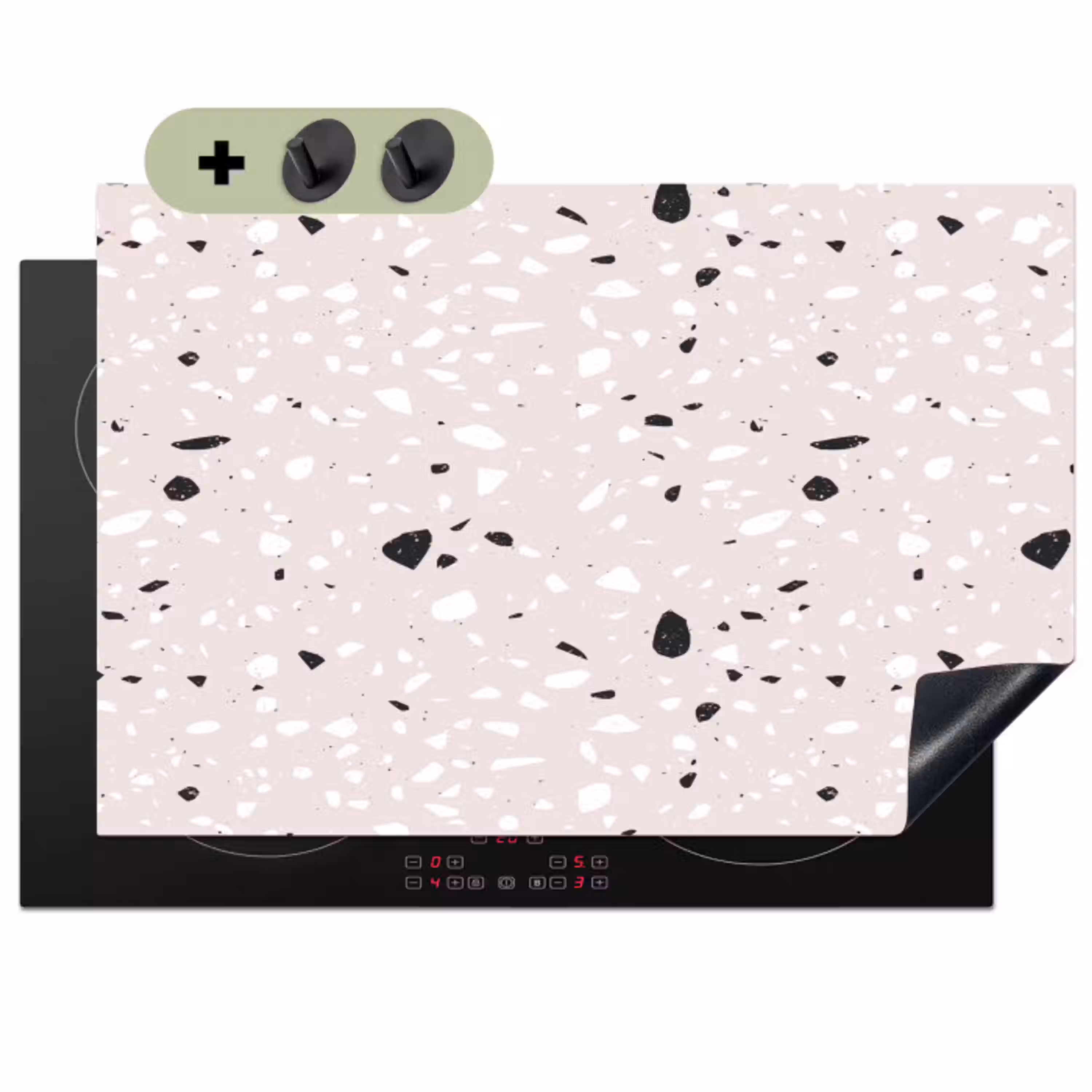 Terrazzo -  Patroon - Zacht - Zwart - Wit Inductie beschemer met haakjes klein 777 -3d