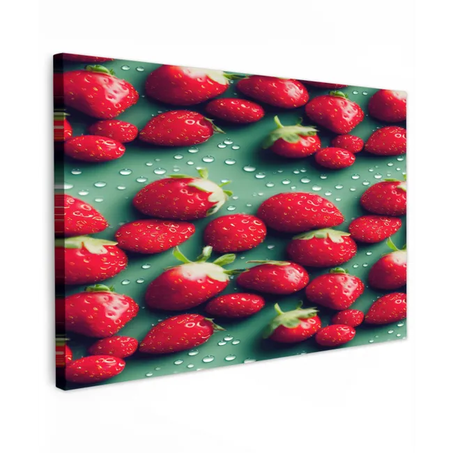 Aardbeien - Rood - Groen - Kroontjes Tuinposter op houten frame 2 cm dik klein 845 -3d
