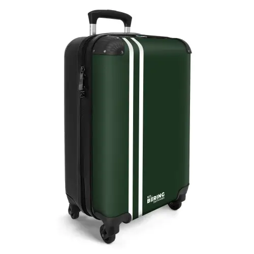 Donkergroene achtergrond met dubbele witte zijstrepen links NBS - Handbagage koffer - Kinderen Unisex middel -productfoto_3d