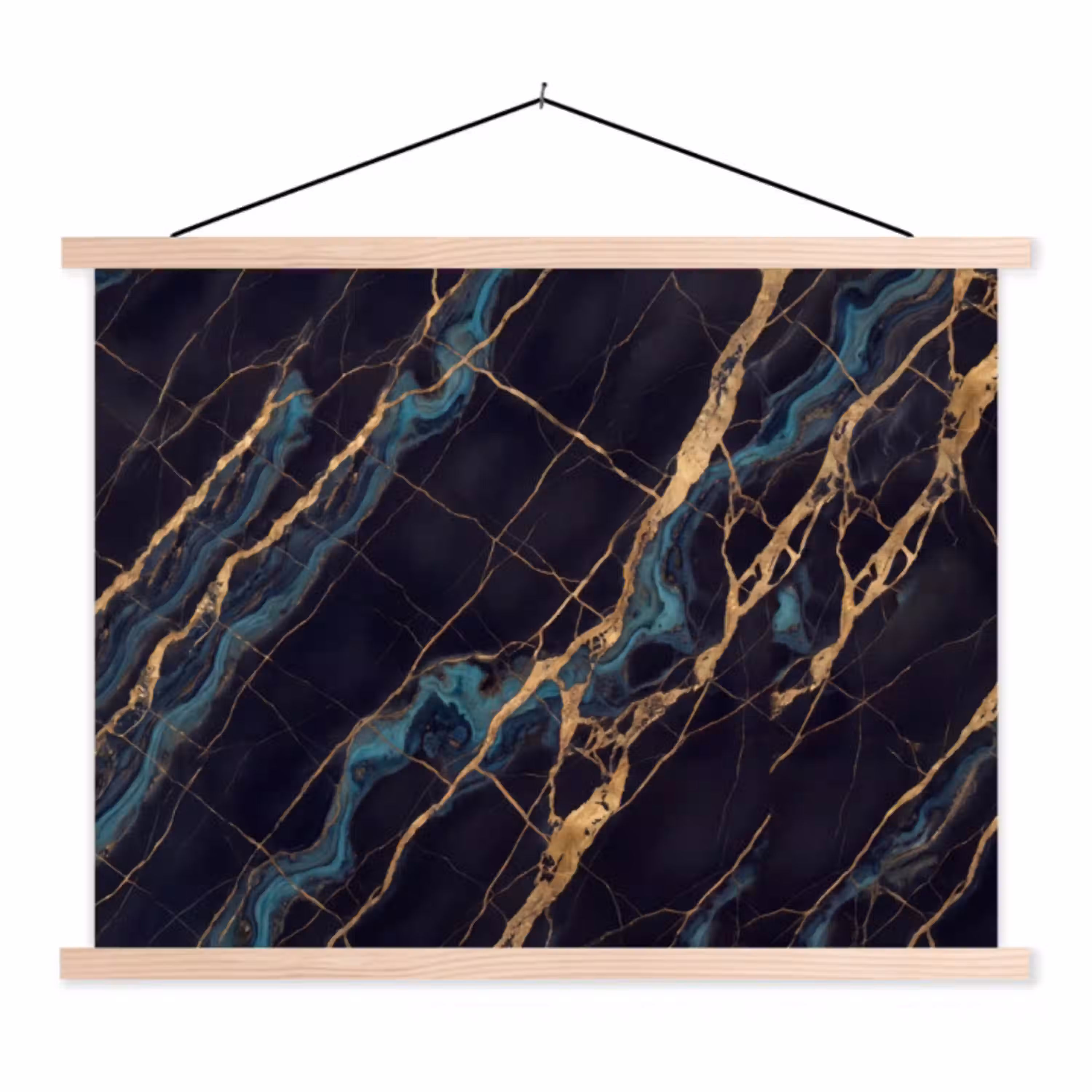 Abstract - Gouden lijnen - Kunst - Modern - Zwart textielposter latten blank klein -3d